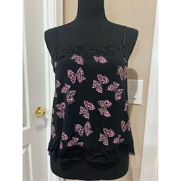 Heavenly by Victoria's Secret black cami with pink butterfly print, lace and ruf - Picture 1 of 5